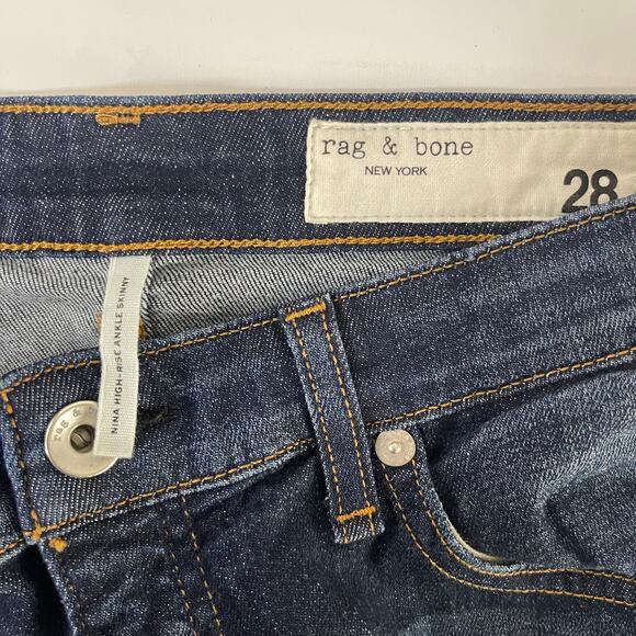 Rag & Bone Nina High-Rise Ankle Skinny in Kayt Dark Women’s Raw Hem - Size 28 - Picture 5 of 6